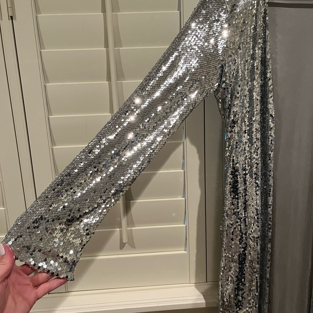 Silver Sequin Duster Trench Coat - image 2